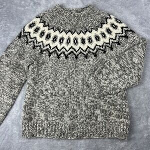 Icewear 100% Icelandic Wool Women's Sweater XL Grey Fair Isle Preppy Warm Fuzzy